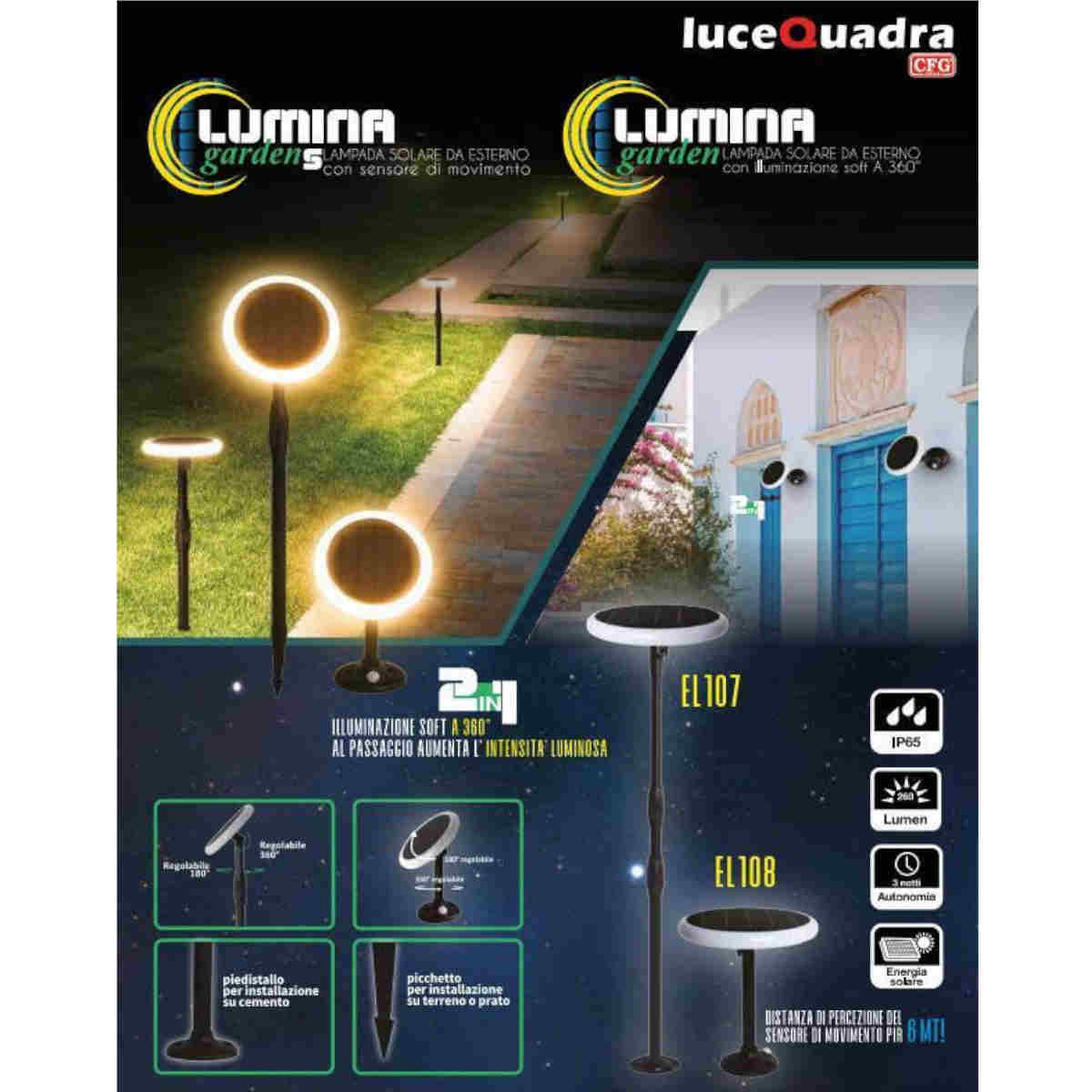 LAMPADA SOLARE DA ESTERNO con illuminazione soft A 360° 3 watt 4000k, altezza fino a 80 centimetri.