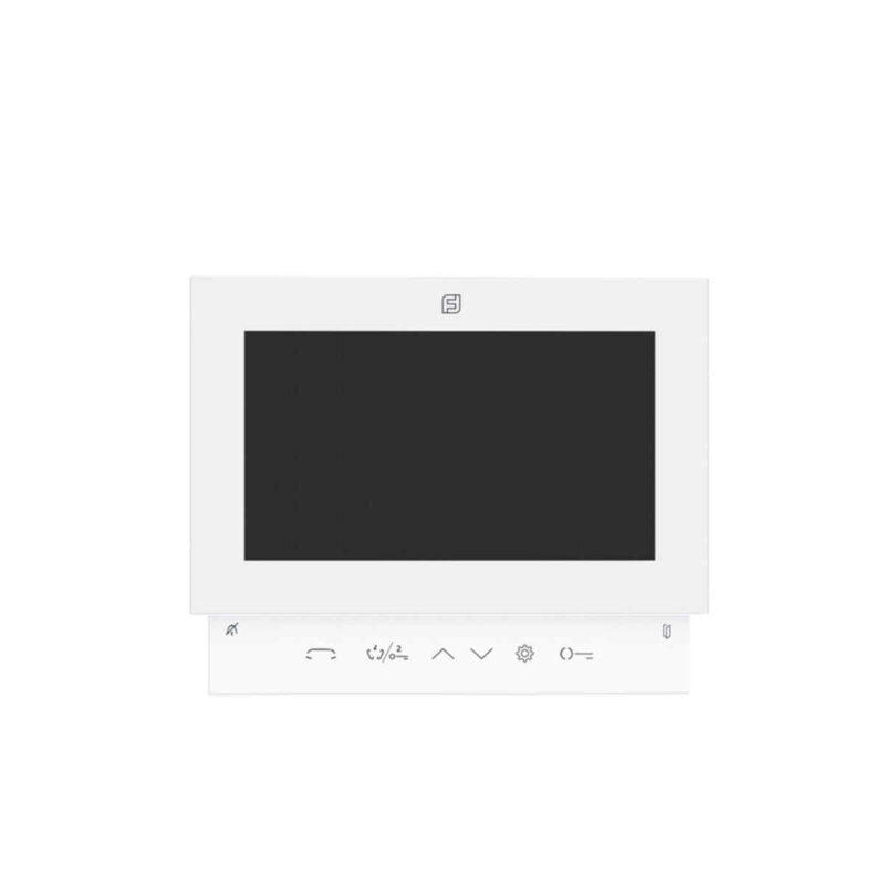 Videocitofono colore vivavoce, tecnologia digitale 2 fili Pluggy Plus. Compatibile con videokit 1SEPG+ come elemento "slave" opzionale e con 1SEPG. Presenta schermo LCD 7" su linea estetica Sette. Interfaccia menu con OSD, pulsanti a sfioramento e icone illuminate a LED per apertura porta, conversazione, intercomunicazione e funzioni aggiuntive. Led di conferma apertura porta ed esclusione suoneria.