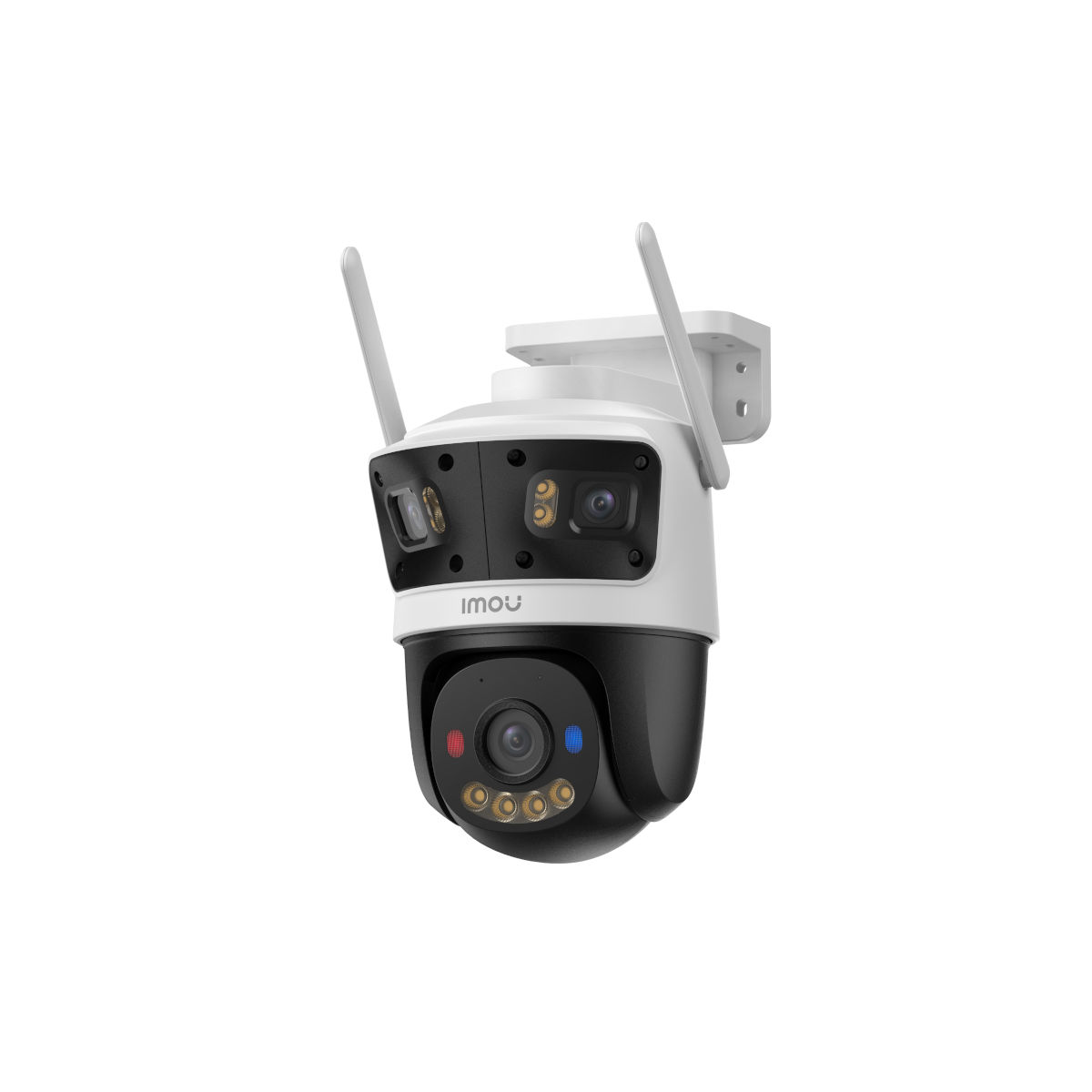 Telecamera forma semi-cilindrica. Telecamera posta inferiormente contenuta da plastica nera. Nella parte superiore sono poste due antenne e base di montaggio. Corpo in plastica e alluminio bianco