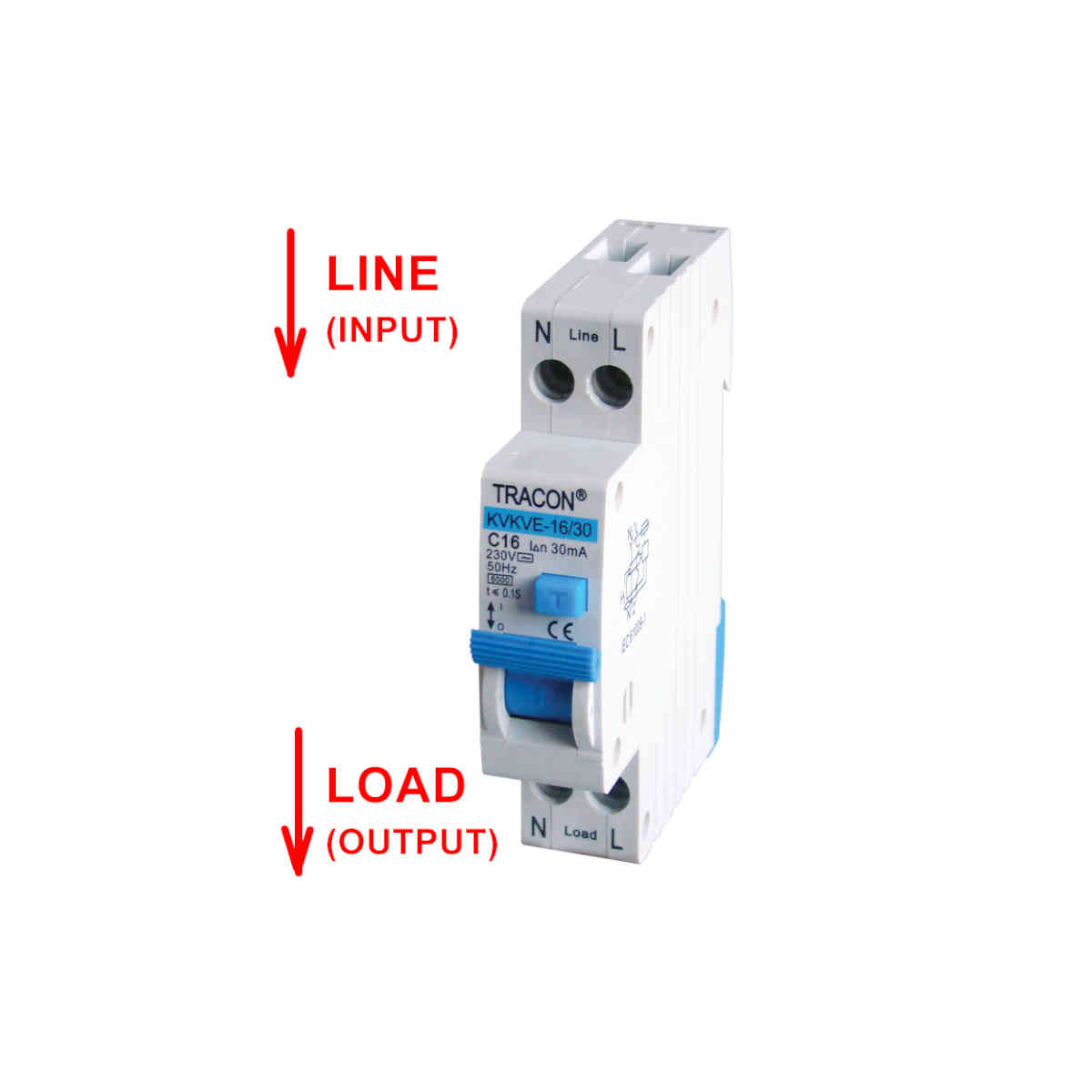 Interruttore di sicurezza combinato,elettr.,2P, 1mod, tipo B C16, 100mA, 6kA, AC, E3